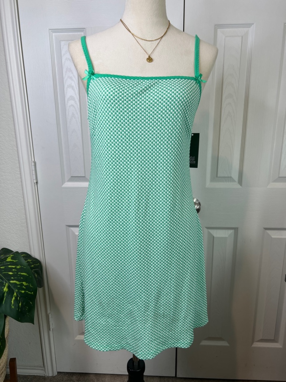 Wild Fable - Mint Green Checkered Slip Dress Size M
